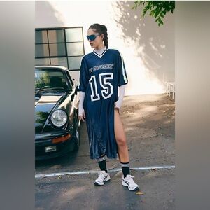 New Free People Movement Happy Camper Tee Shirt Maxi Dress Navy Combo Size XS